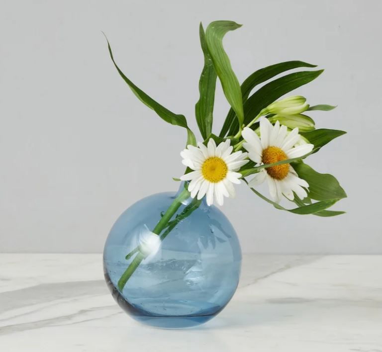 GLASS SPHERE BUD VASE NAVY BLUE