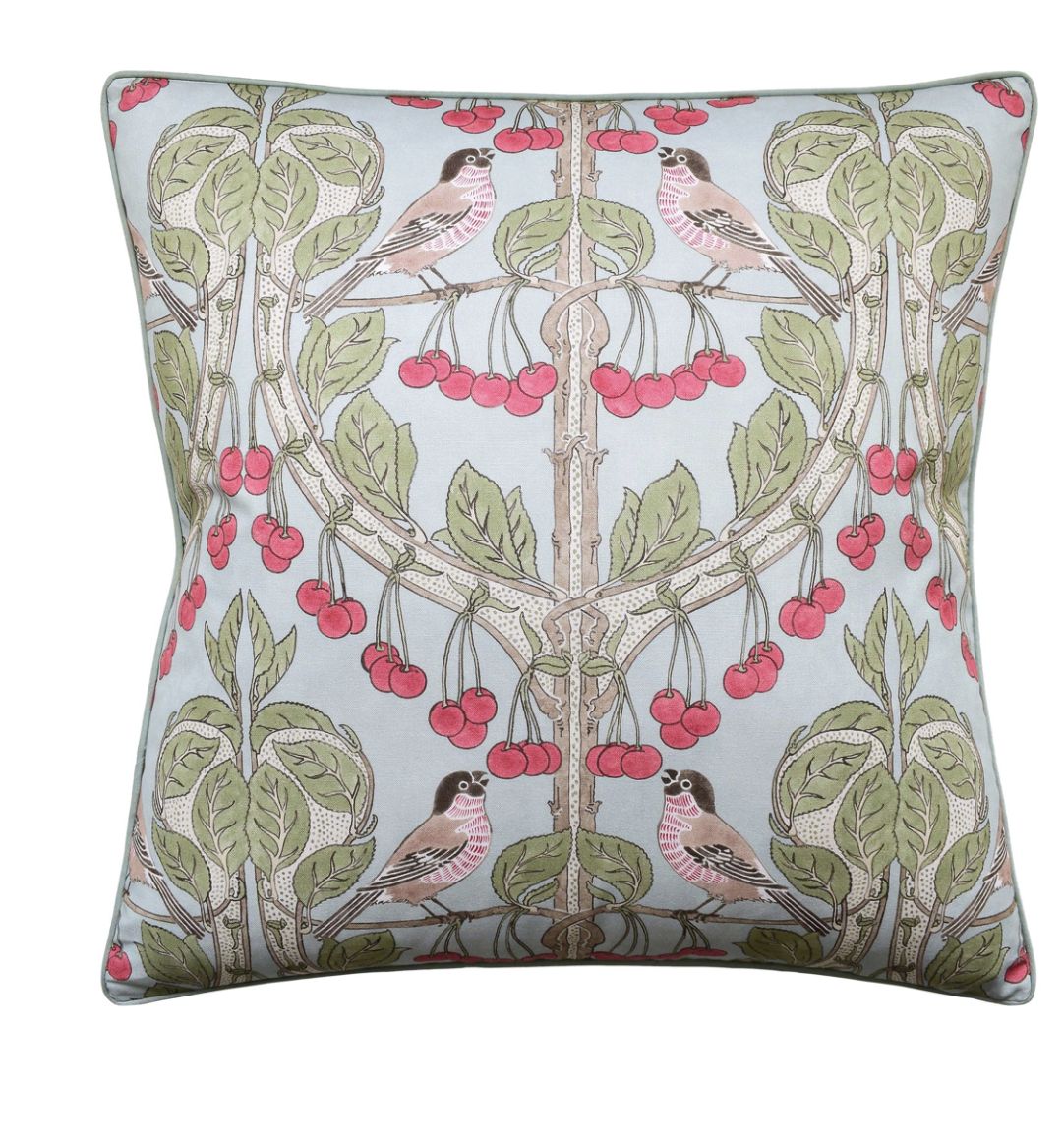 BIRDS AND CHERRIES SOFT BLUE 22"