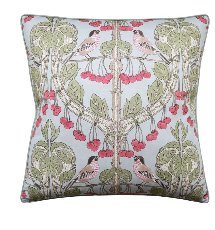 BIRDS AND CHERRIES SOFT BLUE 22"