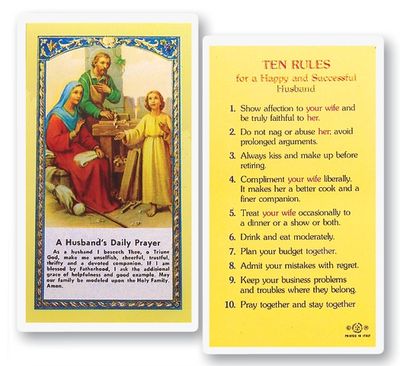 Husband&#39;s Daily Prayer - Ten Rules for a Happy and Successful Husband Holy Cards