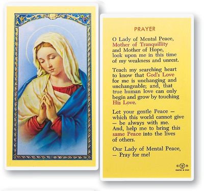 Our Lady of Mental Peace Prayer - Mother of Tranquility Holy Cards