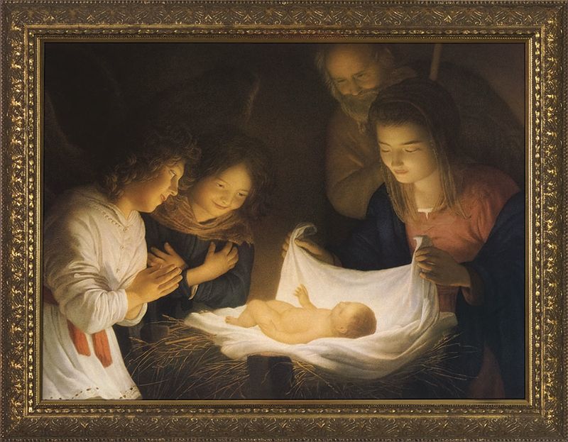 Nativity Framed Image Ornate Gold Frame 12 x 16&quot;