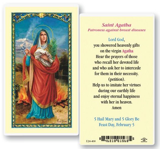St. Agatha (Patroness against breast diseases) Holy Cards