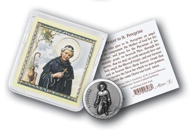 St. Perregrine Pocket Coin w/ Gold Stamped Holy Card