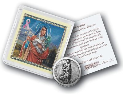 St. Agatha Pocket Coin w/ Gold Stamped Holy Card