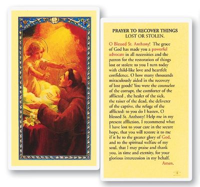St. Anthony (Prayer to Recover Things Lost or Stolen) Holy Cards