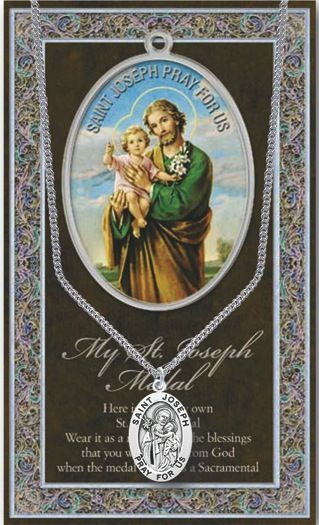 St. Joseph Medal Necklace w/ Prayer Card (20&quot; Stainless Steel Chain Included)