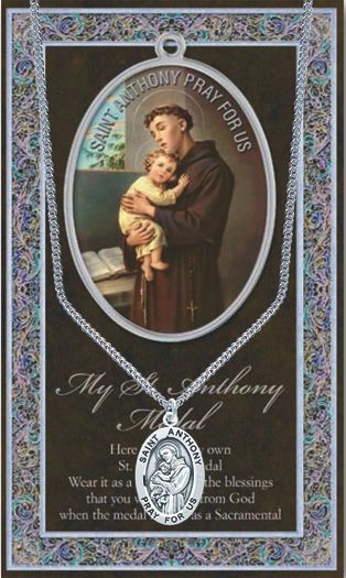 St. Anthony Medal Neckalce w/ Prayer Card (20&quot; Stainless Steel Chain Included)
