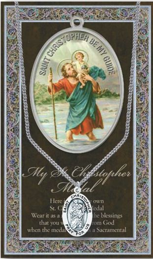 St. Christopher Medal Necklace w/ Prayer Card (20&quot; Stainless Steel Chain Included)