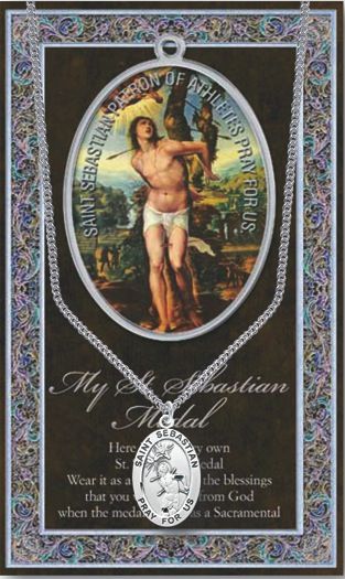 St. Sebastian Medal Necklace w/ Prayer Card (20&quot; Stainless Steel Chain Included)