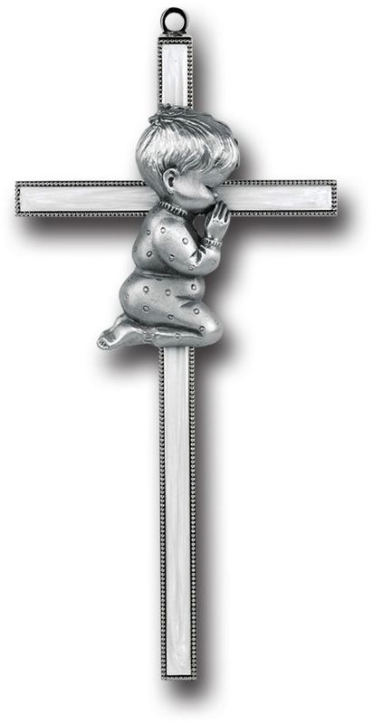 7” Pearlized Praying Baby Boy Cross