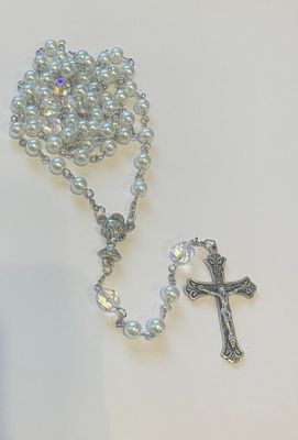 Credo Catholic First Communion Rosary pearl with clear czech glass