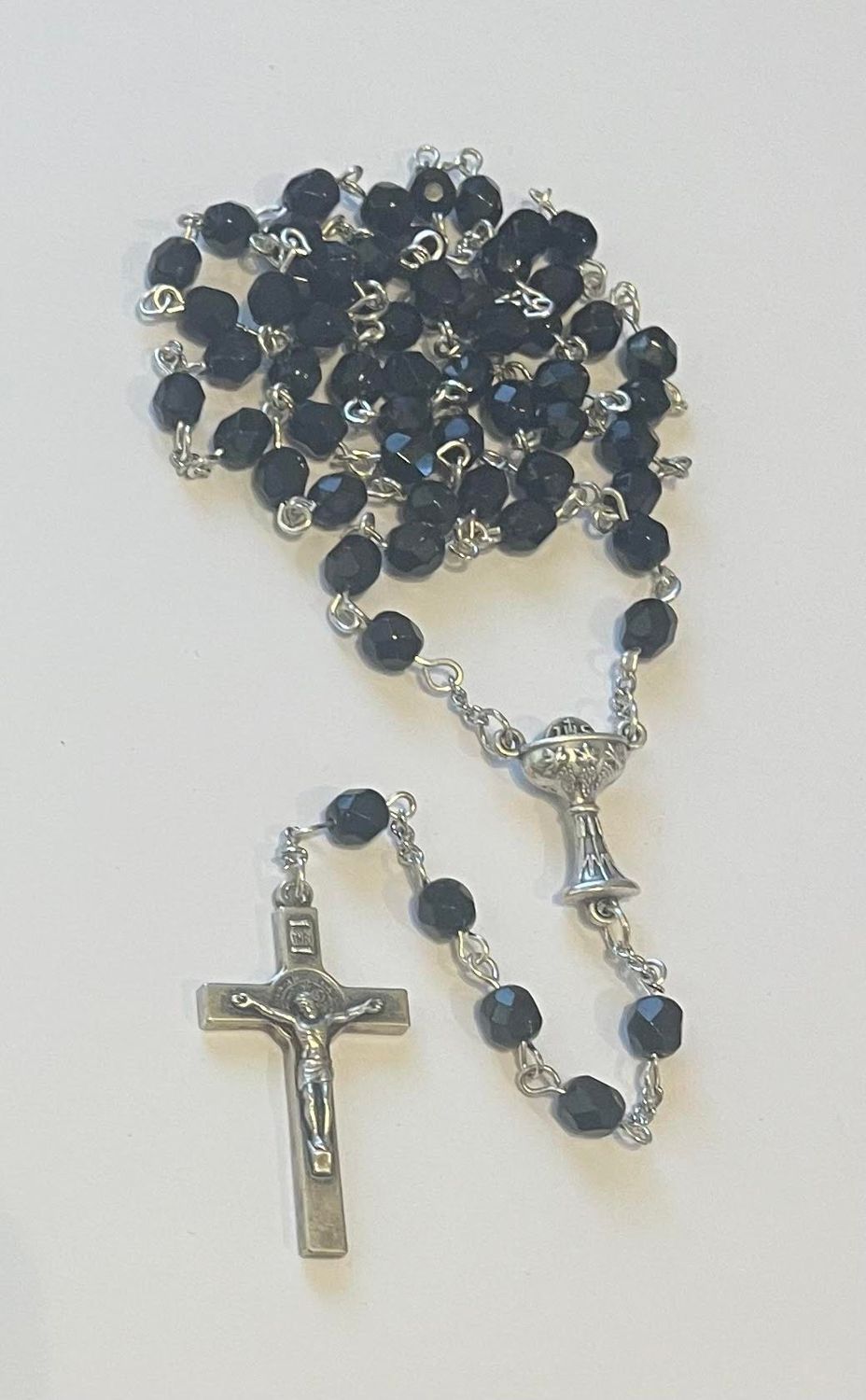 Credo Catholic First Communion Black Czech Glass Rosary