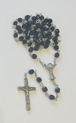 Credo Catholic First Communion Black Czech Glass Rosary
