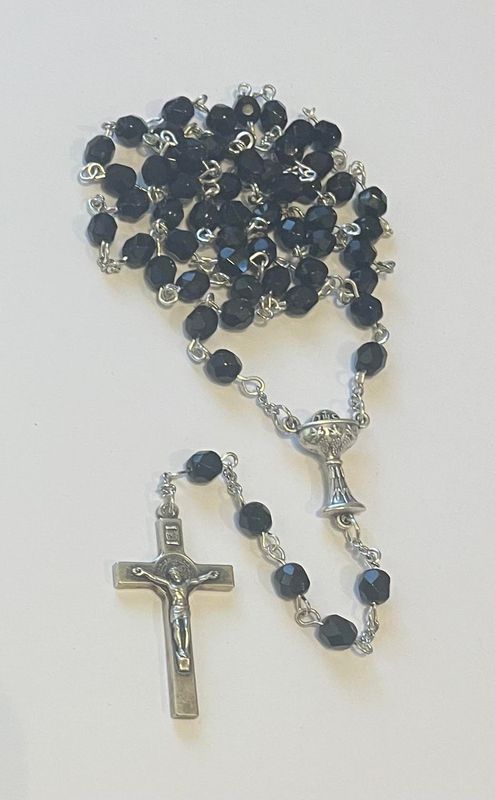 Credo Catholic First Communion Black Czech Glass Rosary