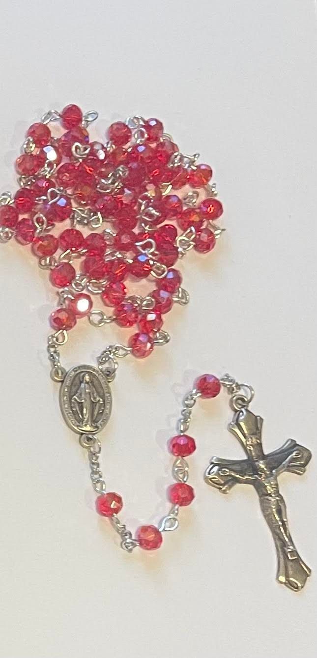 Credo Catholic Sacred Heart Confirmation Rosary with Red Enamel Holy Spirit Crucifix