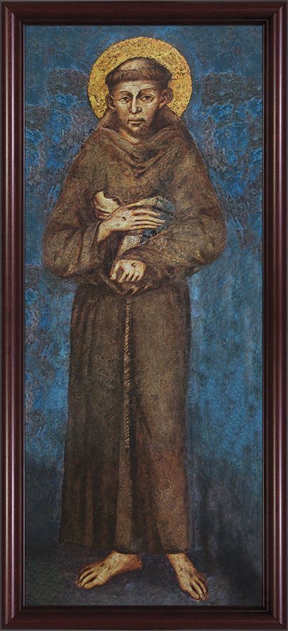 St. Francis Full Length Framed Image in Cherry Frame 6.5 x 16"
