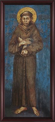 St. Francis Full Length Framed Image in Cherry Frame 6.5 x 16"
