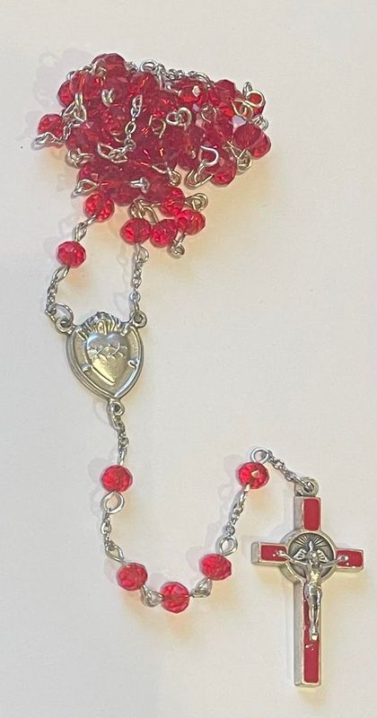 Credo Catholic Sacred Heart Confirmation Rosary with Red Enamel Holy Spirit Crucifix