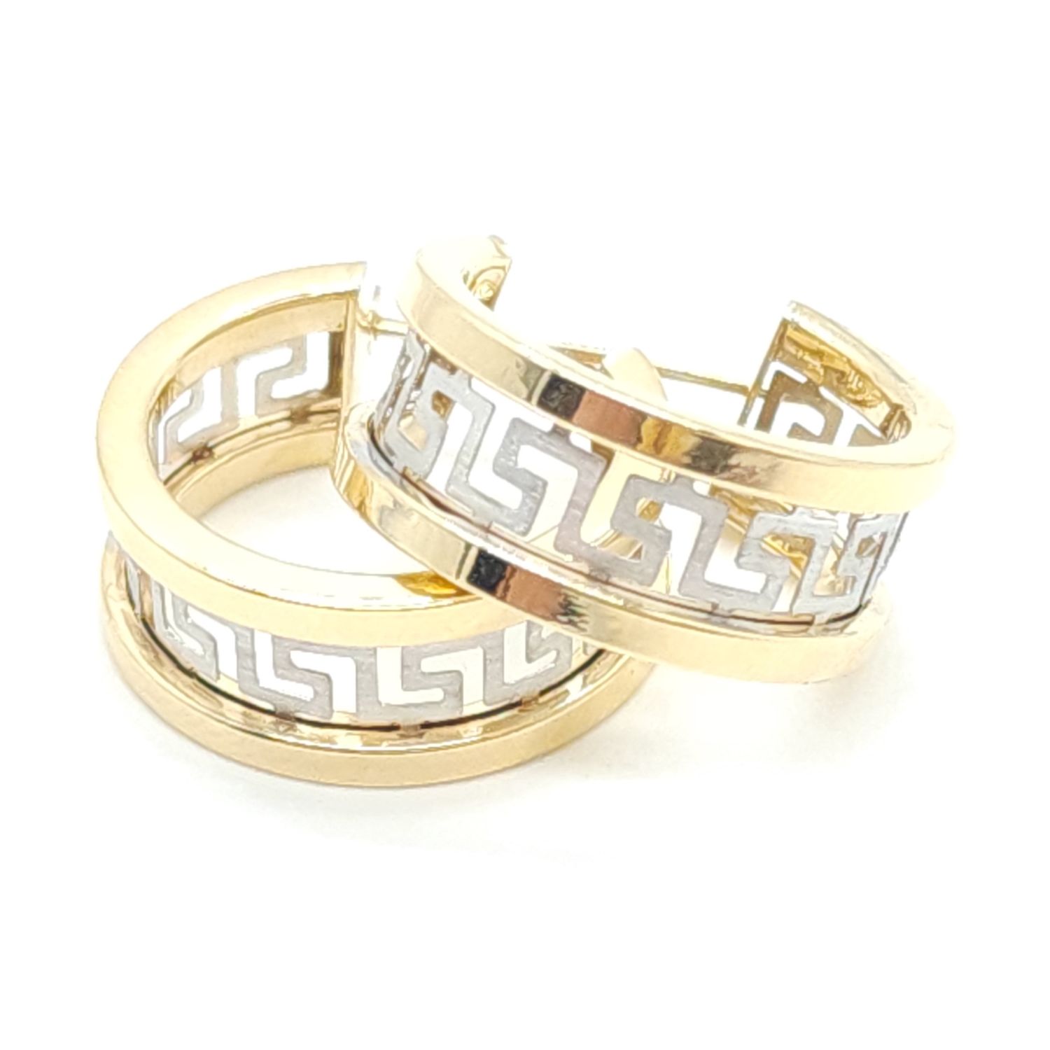 14k Gold Greek Key Hoop Earrings #C481