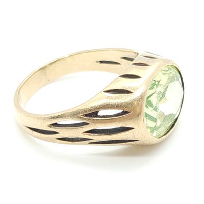 10k Gold Green Topaz Mens  Ring Size: 12.5 #C485