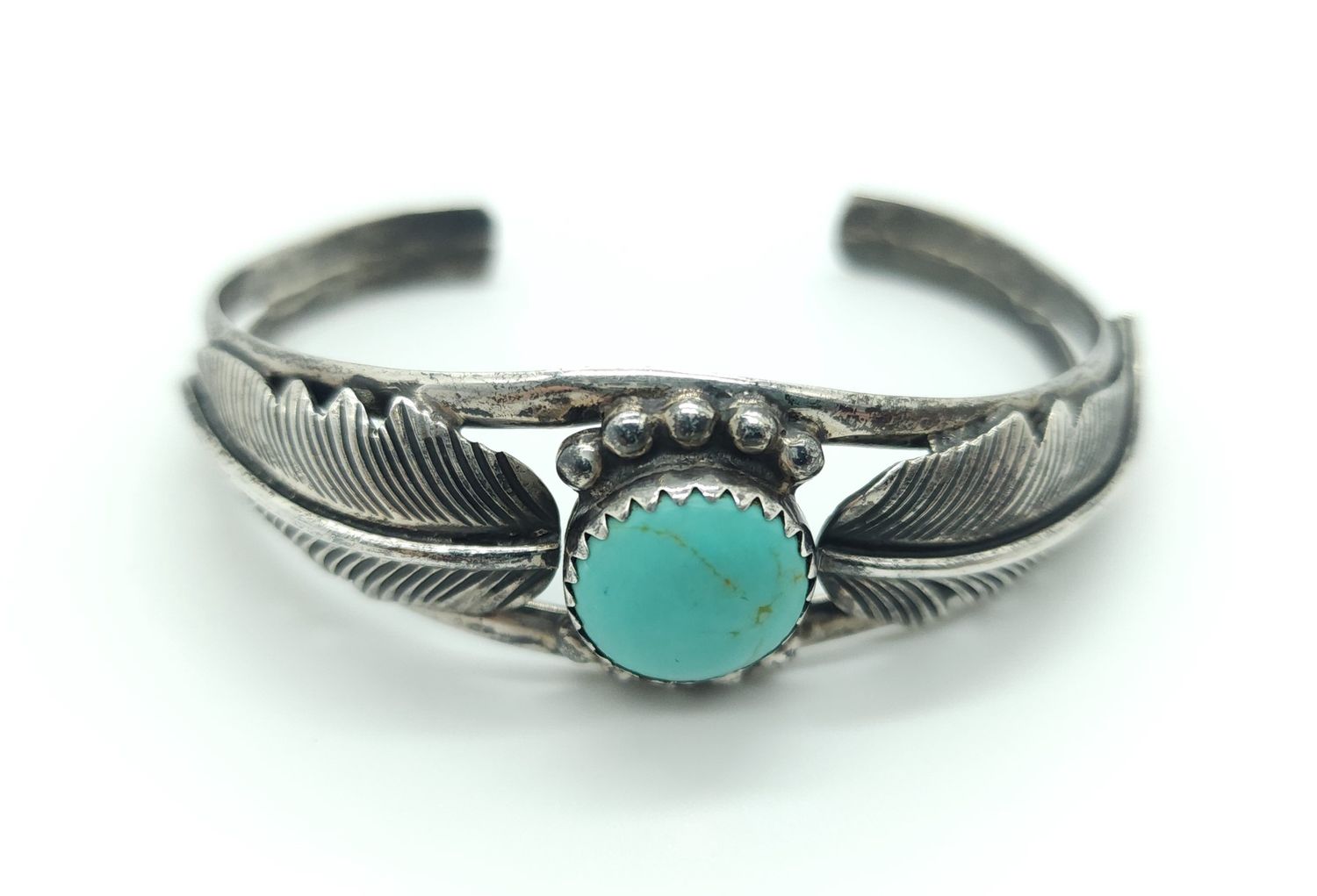 Sterling Silver Vintage Navajo Feather Turquoise #C487