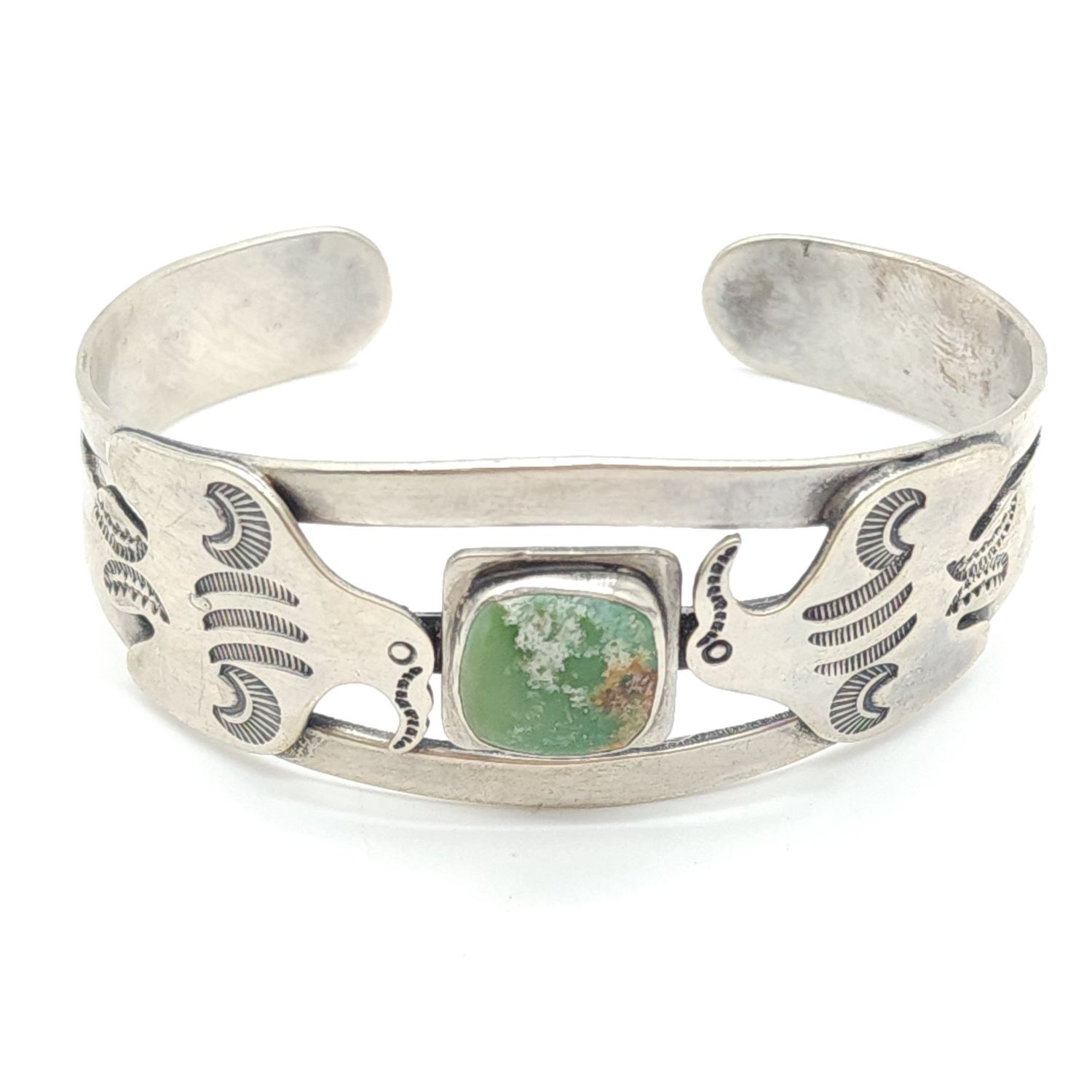 Sterling Silver Native American Thunderbird &amp; Turquoise Cuff Bracelet #C489