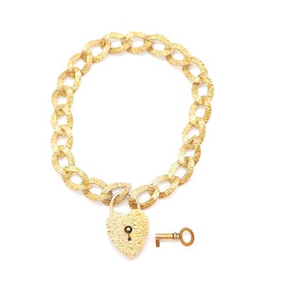 14k Gold Lock &amp; Key Bracelet (with key) Size: 6" #C490