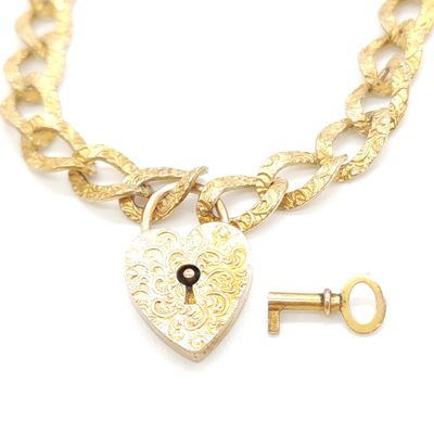 14k Gold Lock &amp; Key Bracelet (with key) Size: 6" #C490