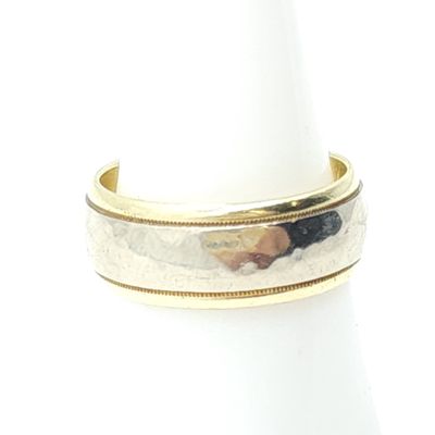 14k White Gold &amp; Yellow Gold Hammered Band Size: 8.5 #C498