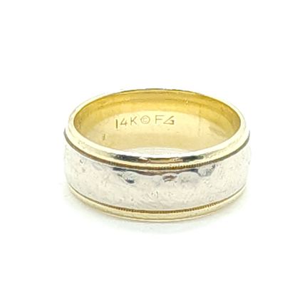 14k White Gold &amp; Yellow Gold Hammered Band Size: 8.5 #C498