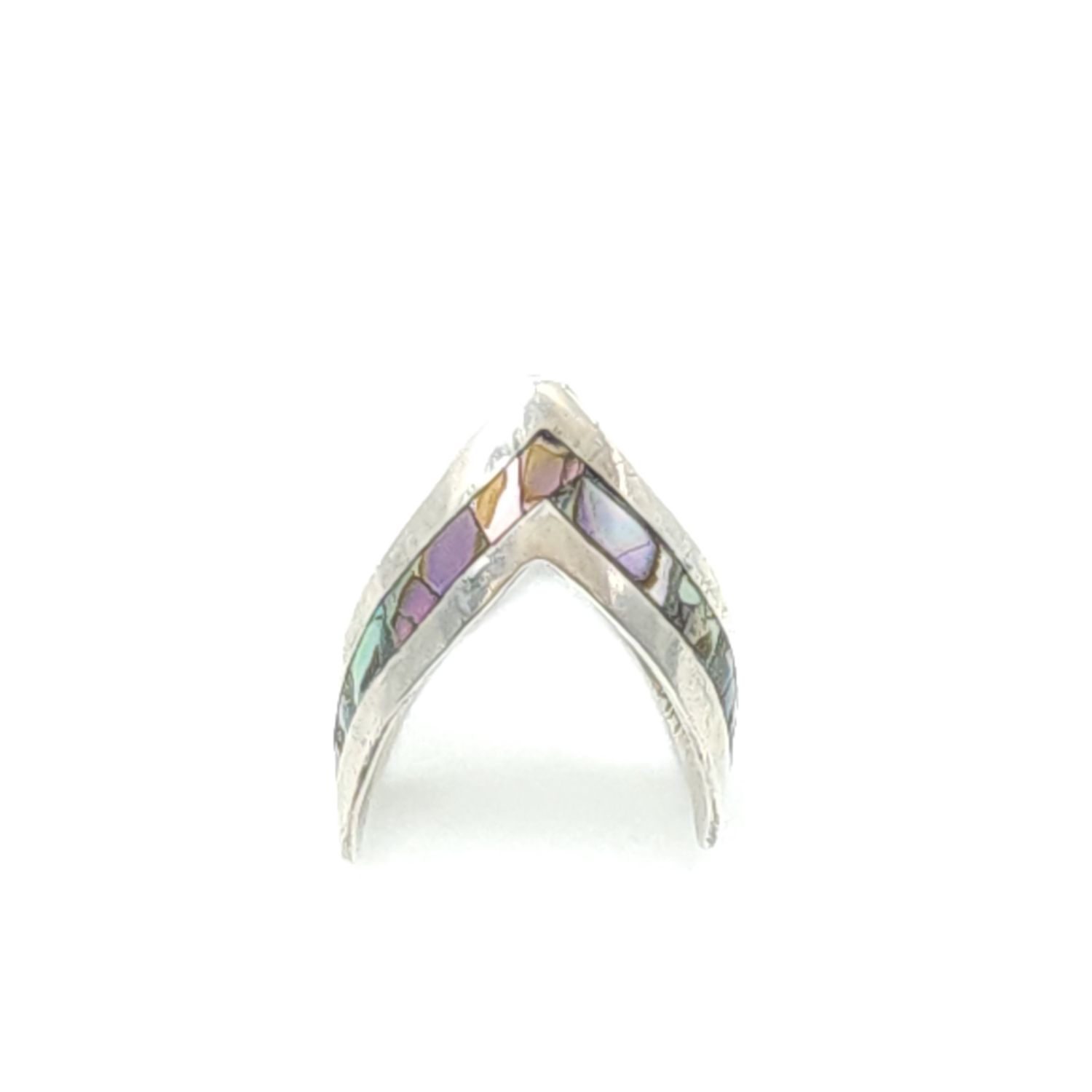 Sterling Silver Mosaic Opal V Ring Size: 6
