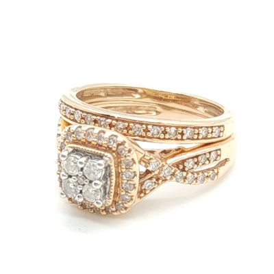 14k  Rose Gold Round Cut Cluster Halo Ring Set Size: 6.5