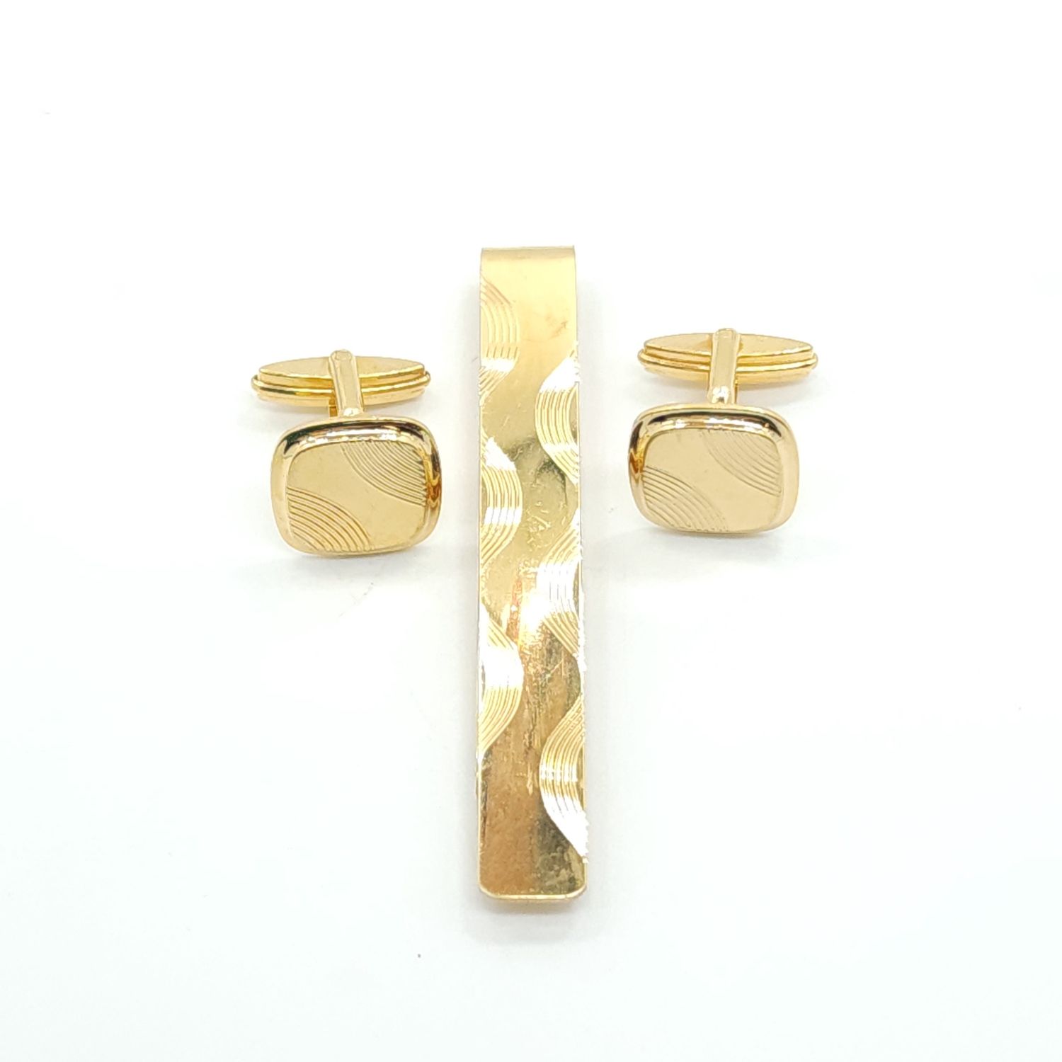 14k Gold Vintage Cufflinks &amp; Tie Clip