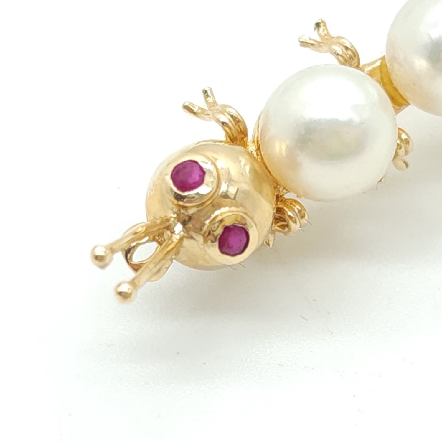 14k Gold Vintage Caterpillar Pin With Pearl &amp; Ruby