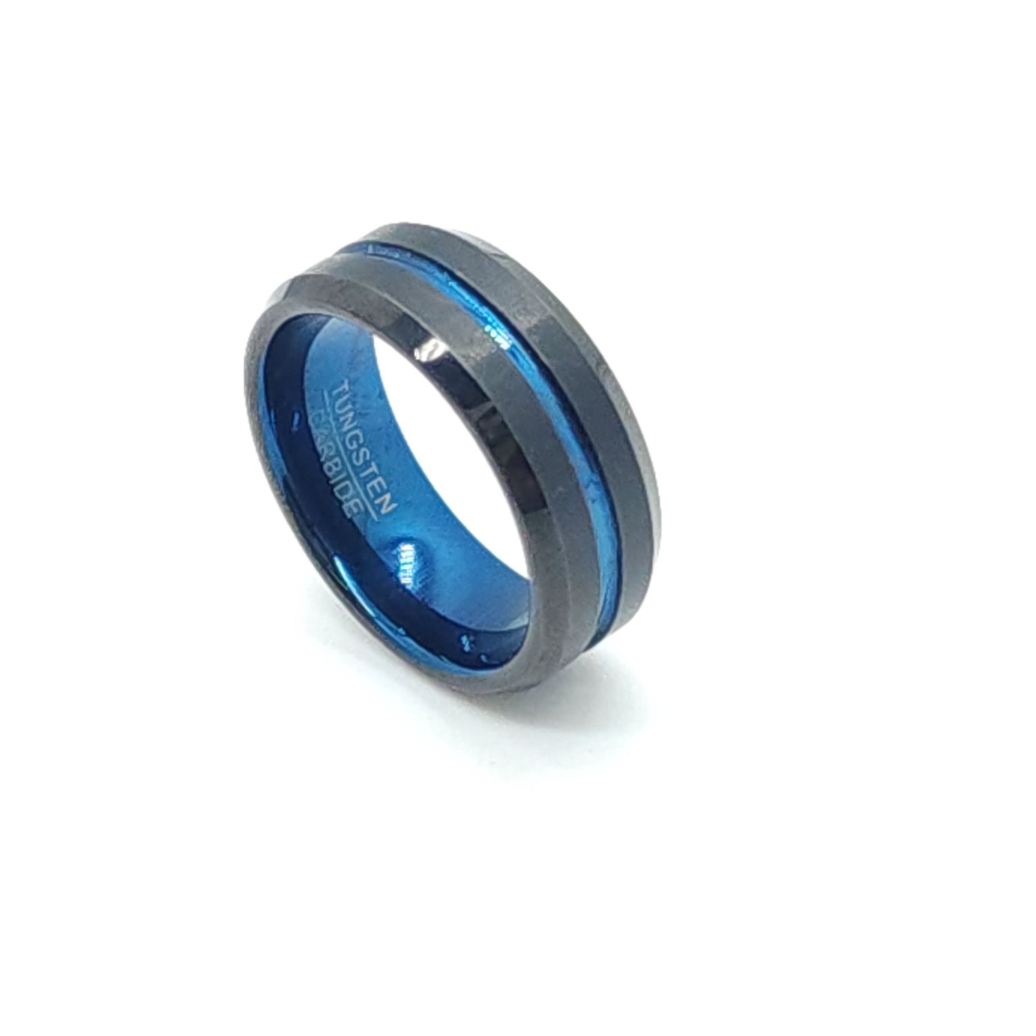 Mens Tungsten Carbide Band- Blue Size: 7.5