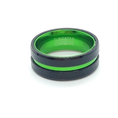Mens Tungsten Carbide Band- Green Size: 7.5