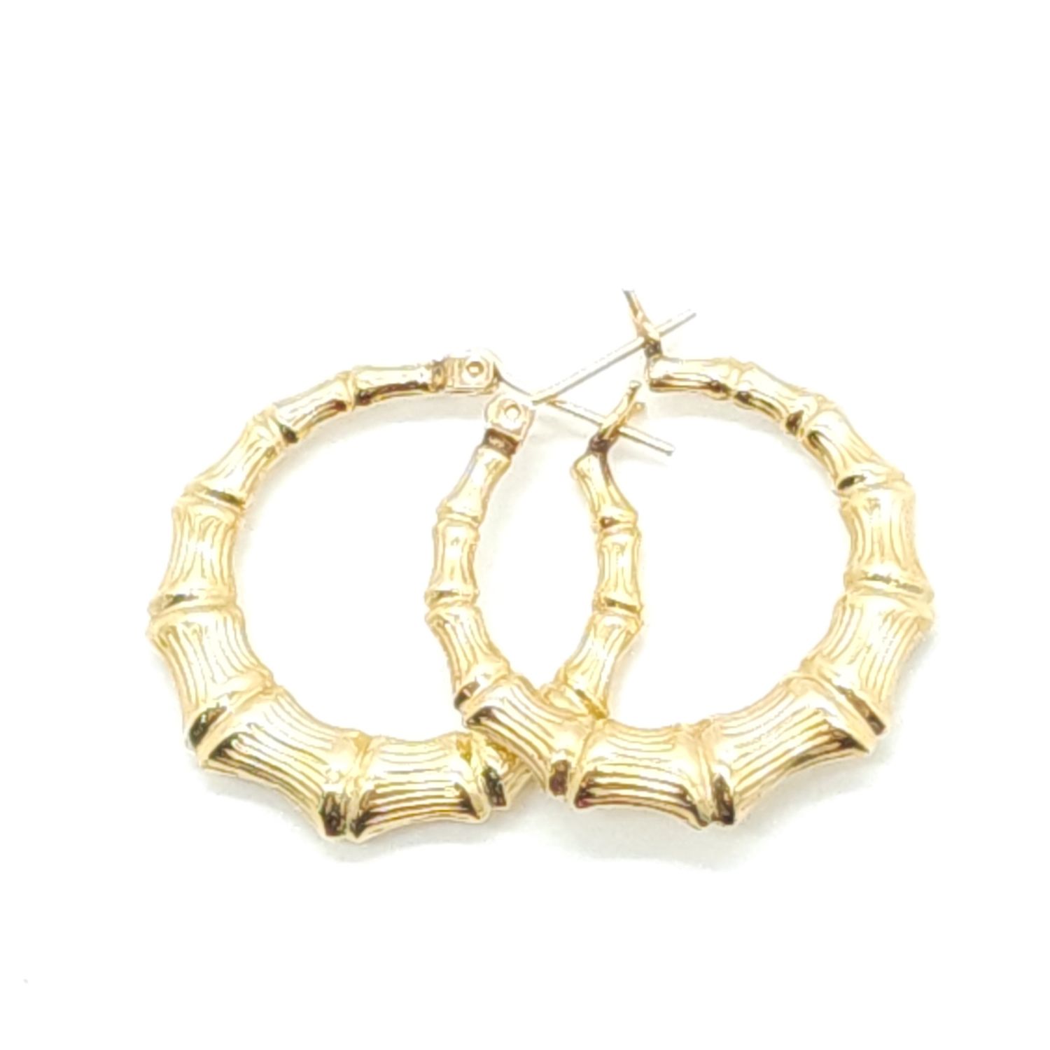 14k Gold Bamboo Hoop Earrings Size: 1&quot;