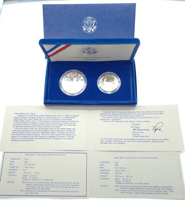 1986 US Mint Statue of Liberty Proof 2-Coin Set - Silver Dollar &amp; Half Dollar