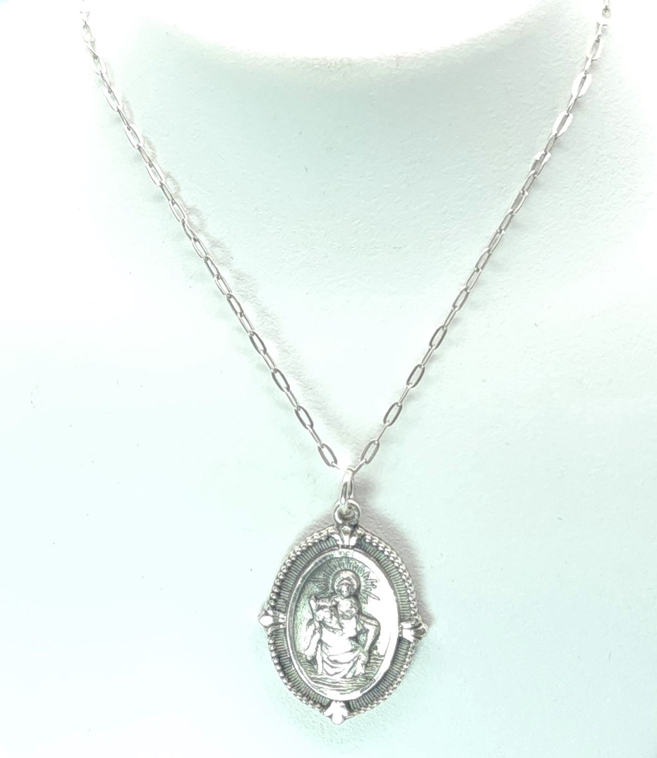 Sterling Silver St. Christopher Pendant on Paperclip Necklace Size: 16-18&quot;