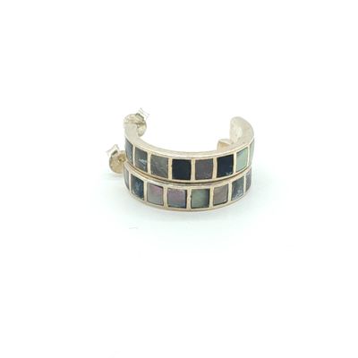 Sterling Silver Mother of Pearl 3/4 Hoop Earrings