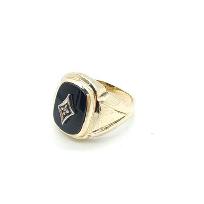 14k Gold &amp; Black Onyx Mens Ring Size: 10