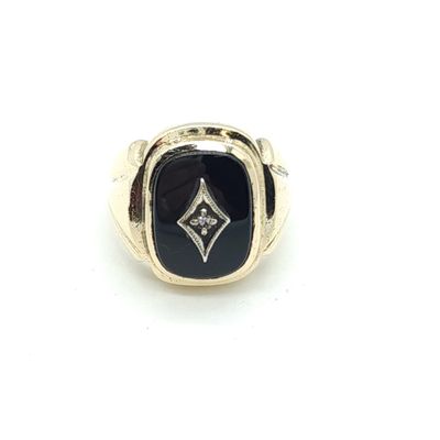 14k Gold &amp; Black Onyx Mens Ring Size: 10