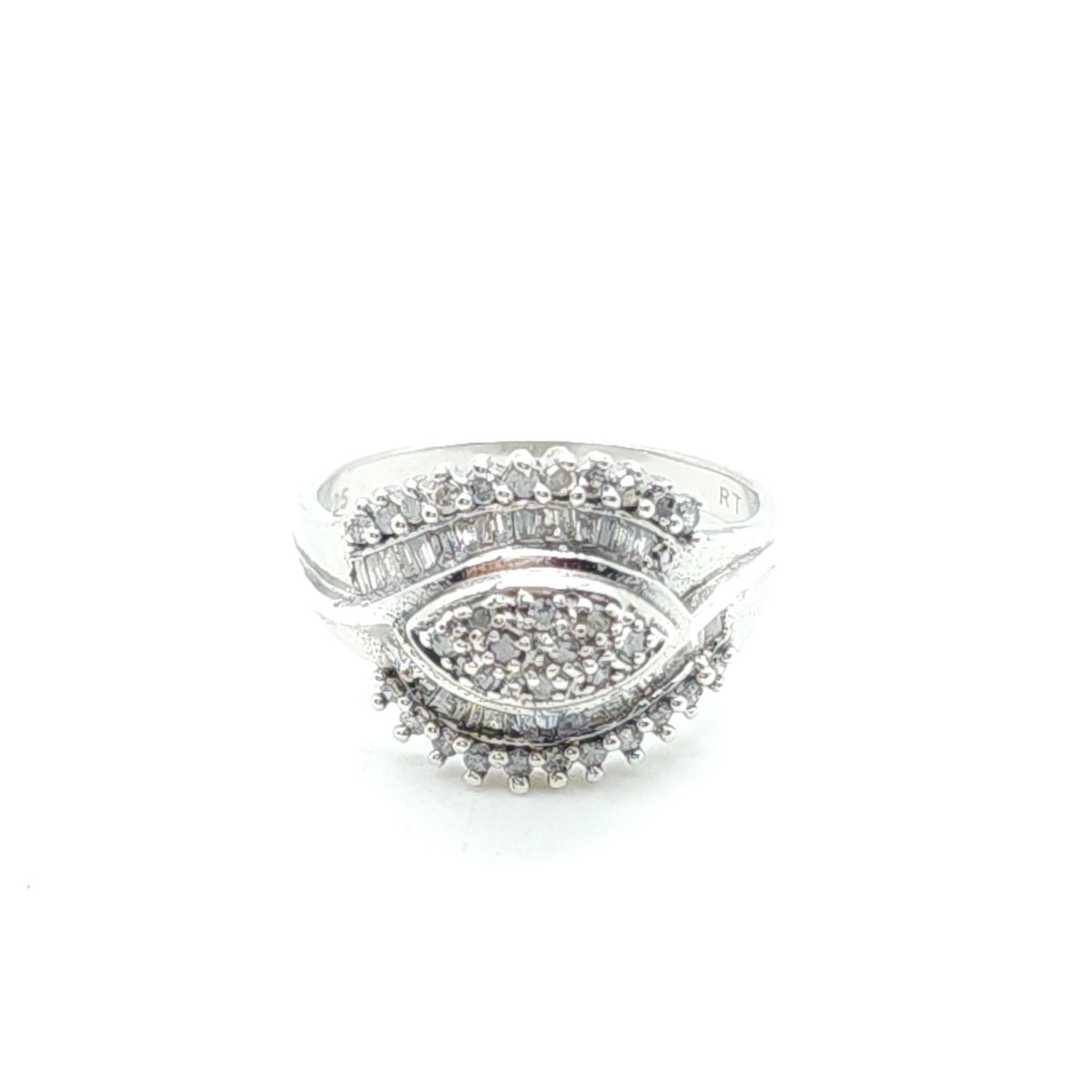Sterling Silver Starburst Cluster Diamond Ring Size: 7.5