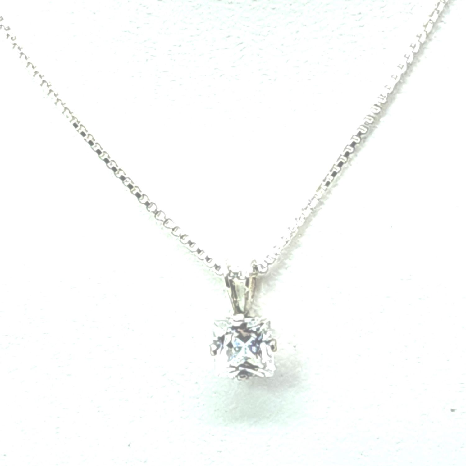 Sterling Silver Box Chain w/ Princess CZ Pendant Size: 16&quot;