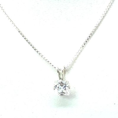 Sterling Silver Box Chain w/ Princess CZ Pendant Size: 16"