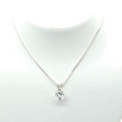 Sterling Silver Box Chain w/ Princess CZ Pendant Size: 16"