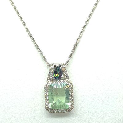 Sterling Silver Rope Chain w/ Light Green Topaz &amp; Mystic Sapphire Size: 18.5"