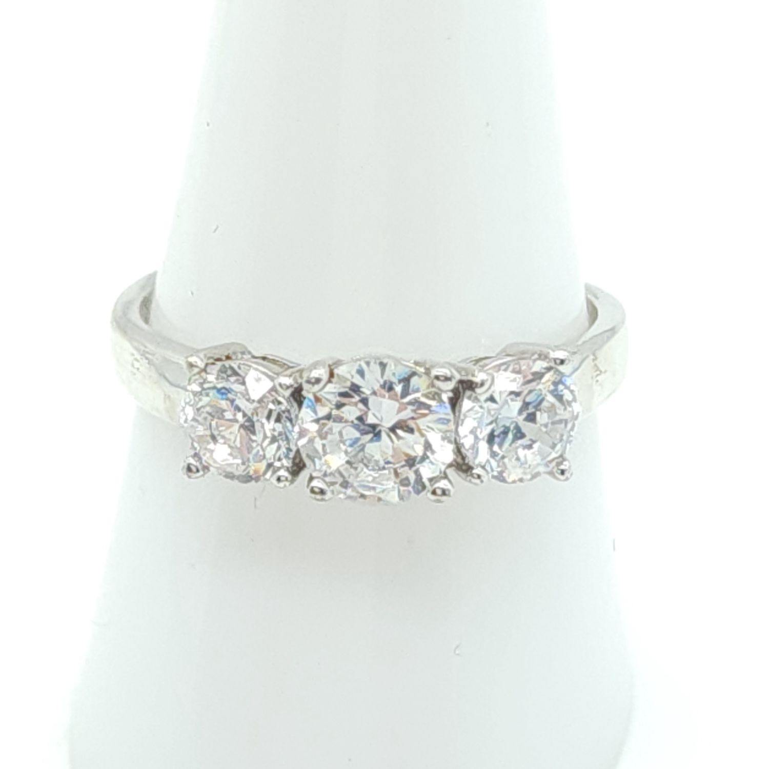 Sterling Silver &amp; CZ Three Stone Ring Size: 9