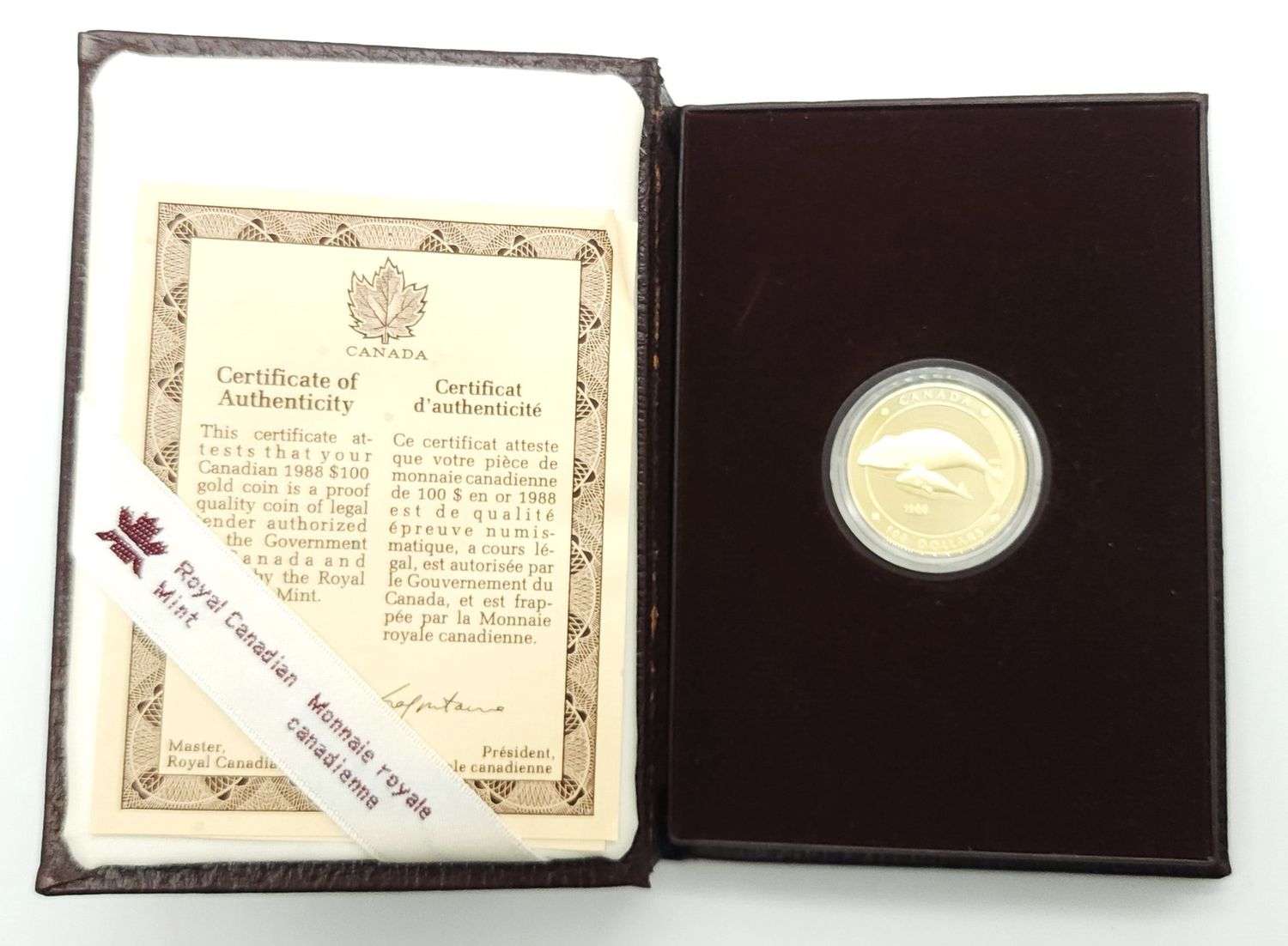 1988 1/2oz $100 Canadian Gold Bowhead Whale Proof Coin